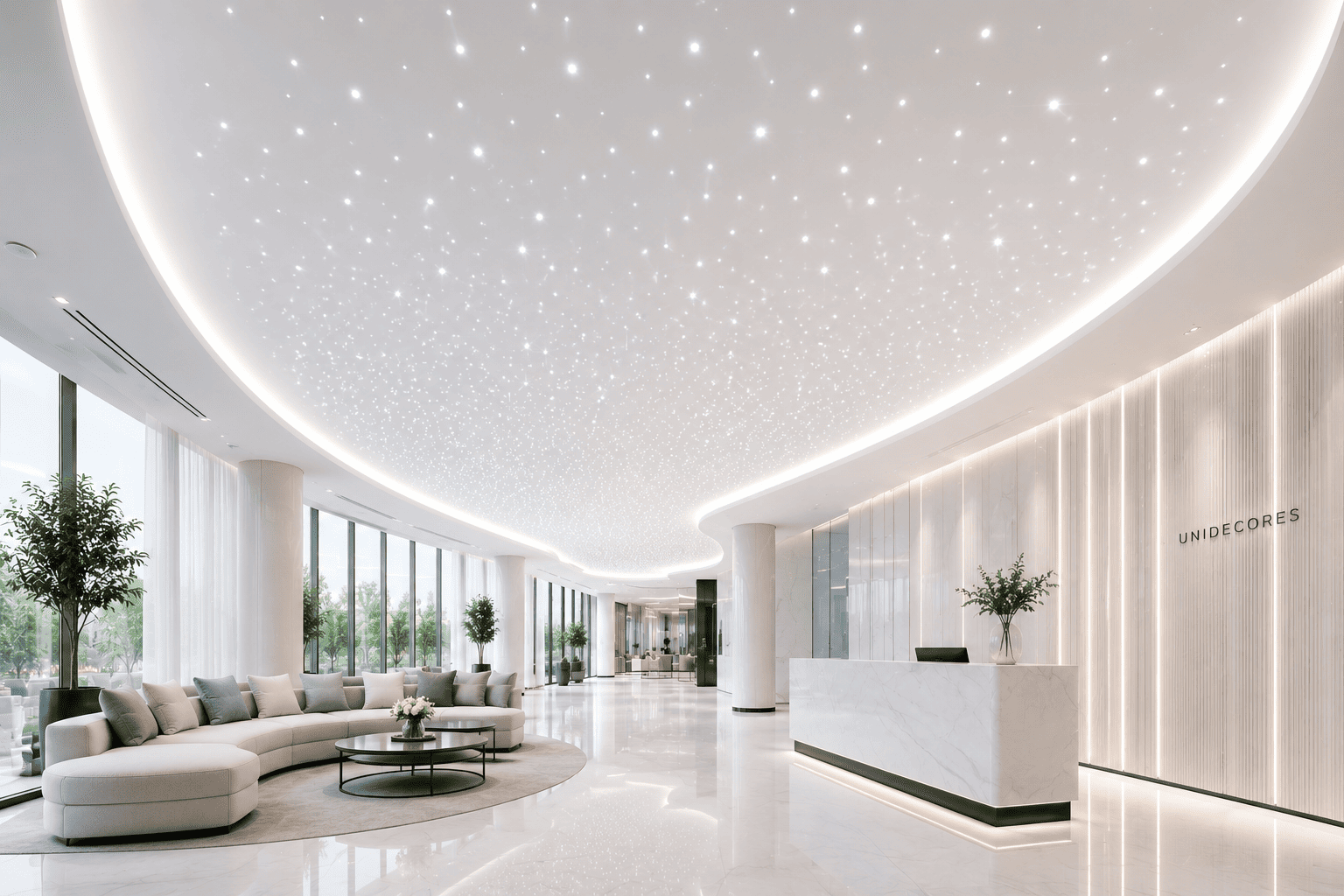 Warm glowing star-shaped ambient light against a dark ceiling